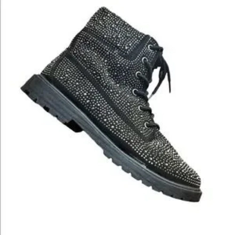 ROCK & CANDY Lilyana Rhinestone Studded Embellished Lace Up Combat Boots